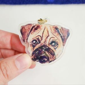 Brown Pug Holographic Keychain, Watercolor Dog Illustration, Holo Puppy Charm